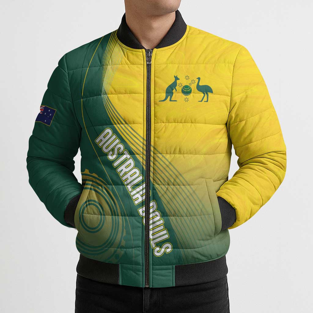 Australia Bowls Personalised Bomber Puffer Jacket Basic Marble Glaze - National Color - Aussie Hoodie