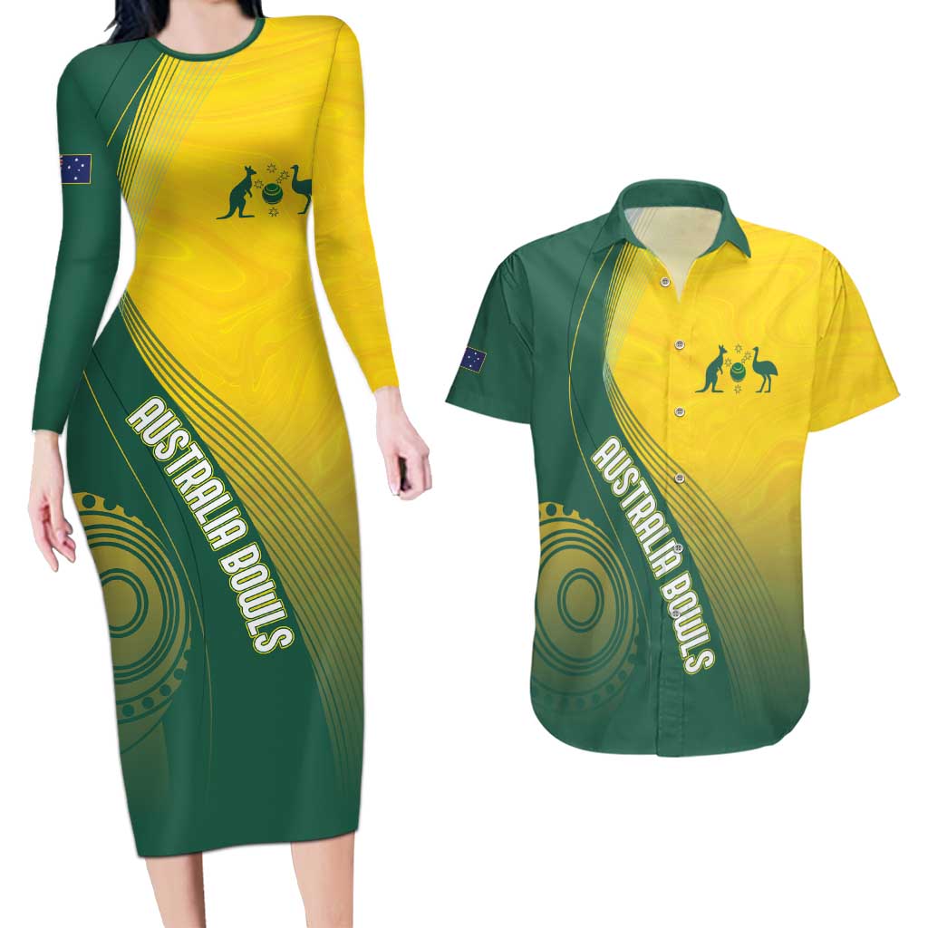 Australia Bowls Personalised Couples Matching Long Sleeve Bodycon Dress and Hawaiian Shirt Basic Marble Glaze - National Color - Aussie Hoodie