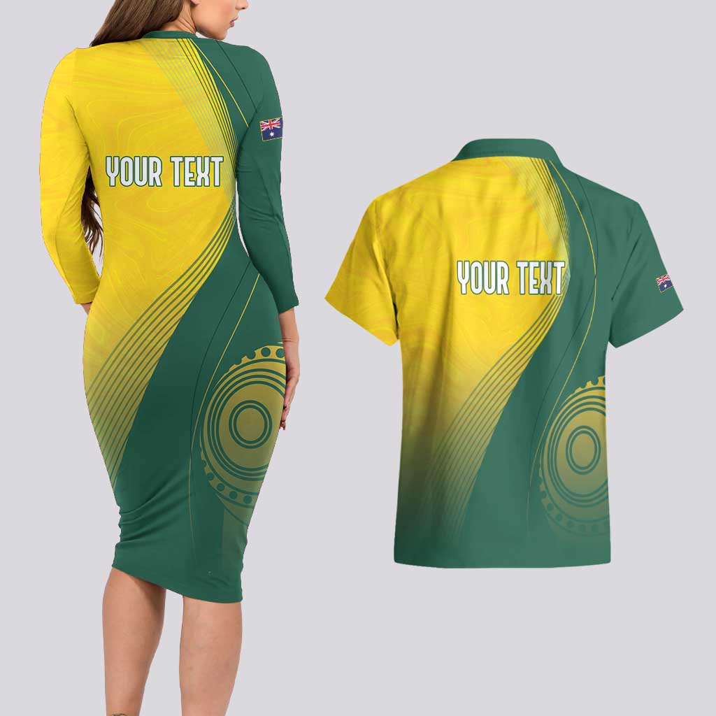 Australia Bowls Personalised Couples Matching Long Sleeve Bodycon Dress and Hawaiian Shirt Basic Marble Glaze - National Color - Aussie Hoodie