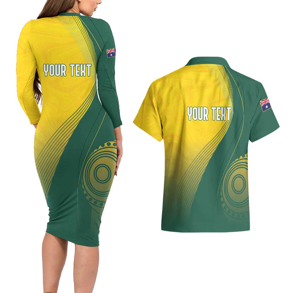 Australia Bowls Personalised Couples Matching Long Sleeve Bodycon Dress and Hawaiian Shirt Basic Marble Glaze - National Color - Aussie Hoodie