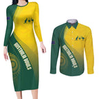 Australia Bowls Personalised Couples Matching Long Sleeve Bodycon Dress and Long Sleeve Button Shirt Basic Marble Glaze - National Color - Aussie Hoodie