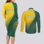 Australia Bowls Personalised Couples Matching Long Sleeve Bodycon Dress and Long Sleeve Button Shirt Basic Marble Glaze - National Color - Aussie Hoodie