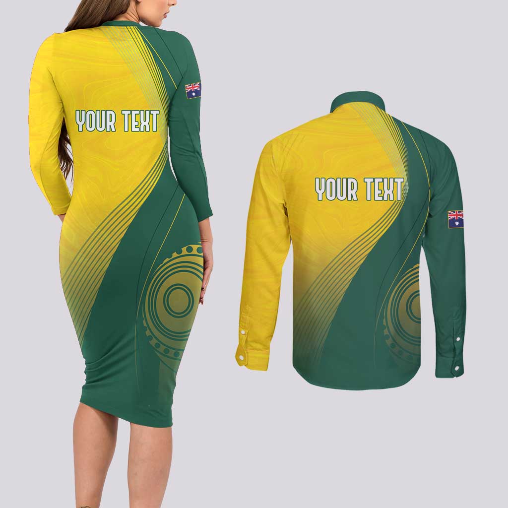 Australia Bowls Personalised Couples Matching Long Sleeve Bodycon Dress and Long Sleeve Button Shirt Basic Marble Glaze - National Color - Aussie Hoodie