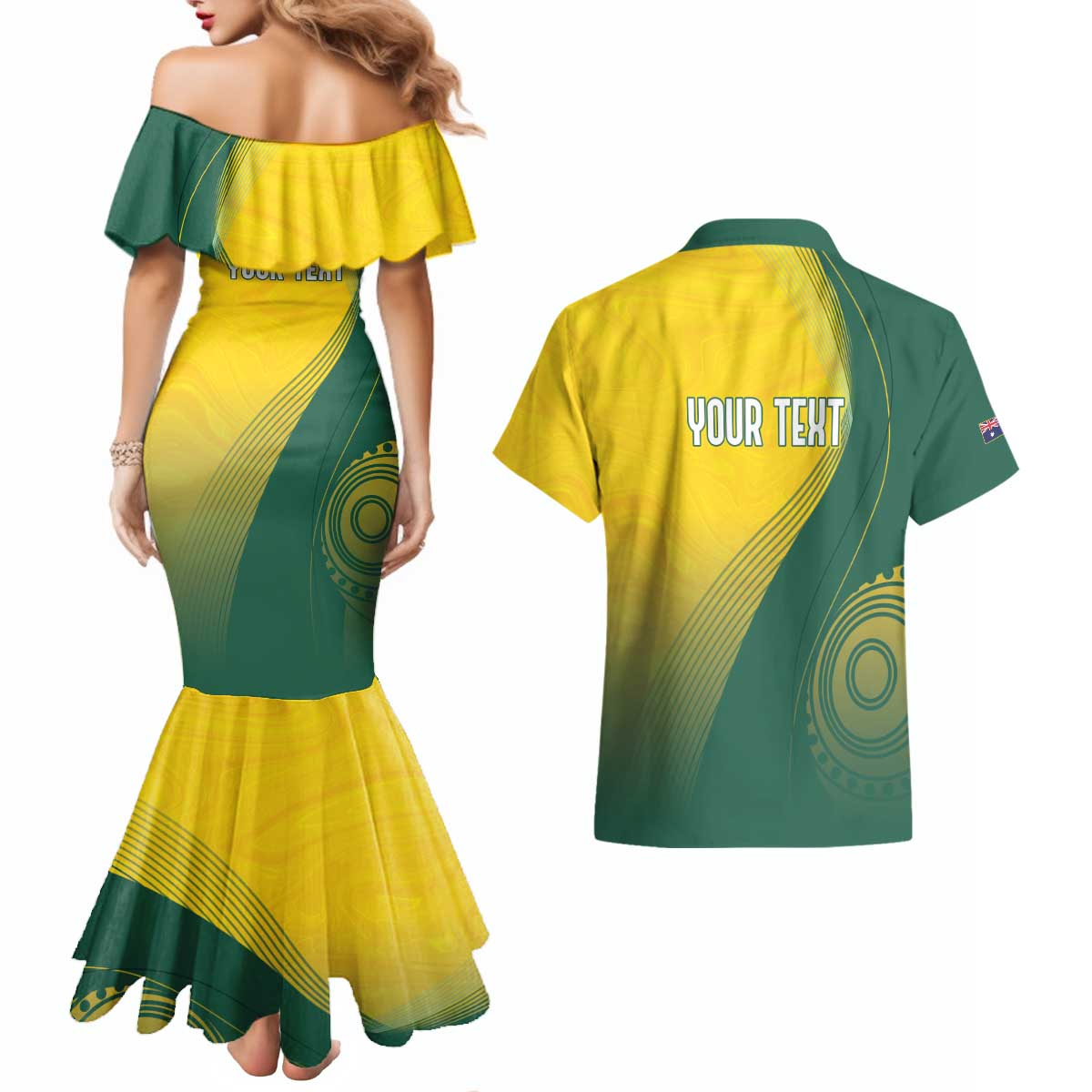 Australia Bowls Personalised Couples Matching Mermaid Dress and Hawaiian Shirt Basic Marble Glaze - National Color - Aussie Hoodie