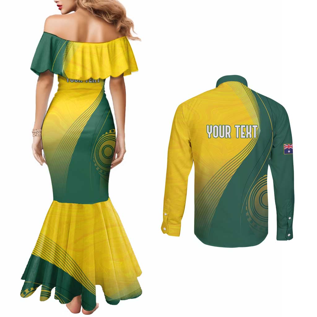 Australia Bowls Personalised Couples Matching Mermaid Dress and Long Sleeve Button Shirt Basic Marble Glaze - National Color - Aussie Hoodie