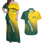 Australia Bowls Personalised Couples Matching Off Shoulder Maxi Dress and Hawaiian Shirt Basic Marble Glaze - National Color - Aussie Hoodie