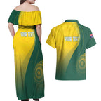 Australia Bowls Personalised Couples Matching Off Shoulder Maxi Dress and Hawaiian Shirt Basic Marble Glaze - National Color - Aussie Hoodie