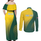 Australia Bowls Personalised Couples Matching Off Shoulder Maxi Dress and Long Sleeve Button Shirt Basic Marble Glaze - National Color - Aussie Hoodie