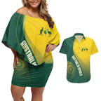 Australia Bowls Personalised Couples Matching Off Shoulder Short Dress and Hawaiian Shirt Basic Marble Glaze - National Color - Aussie Hoodie