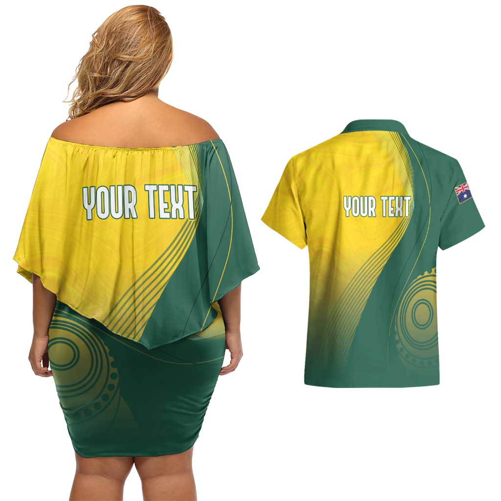 Australia Bowls Personalised Couples Matching Off Shoulder Short Dress and Hawaiian Shirt Basic Marble Glaze - National Color - Aussie Hoodie