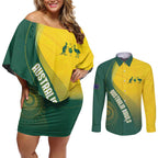 Australia Bowls Personalised Couples Matching Off Shoulder Short Dress and Long Sleeve Button Shirt Basic Marble Glaze - National Color - Aussie Hoodie