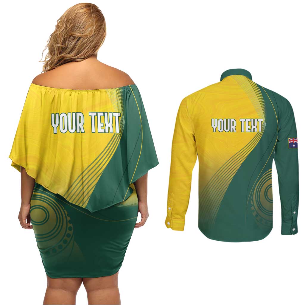Australia Bowls Personalised Couples Matching Off Shoulder Short Dress and Long Sleeve Button Shirt Basic Marble Glaze - National Color - Aussie Hoodie
