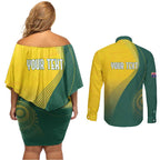 Australia Bowls Personalised Couples Matching Off Shoulder Short Dress and Long Sleeve Button Shirt Basic Marble Glaze - National Color - Aussie Hoodie