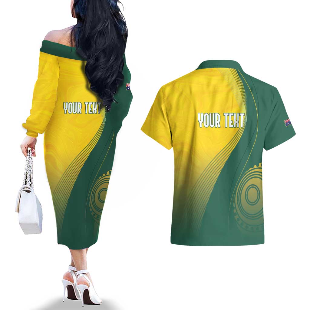 Australia Bowls Personalised Couples Matching Off The Shoulder Long Sleeve Dress and Hawaiian Shirt Basic Marble Glaze - National Color - Aussie Hoodie