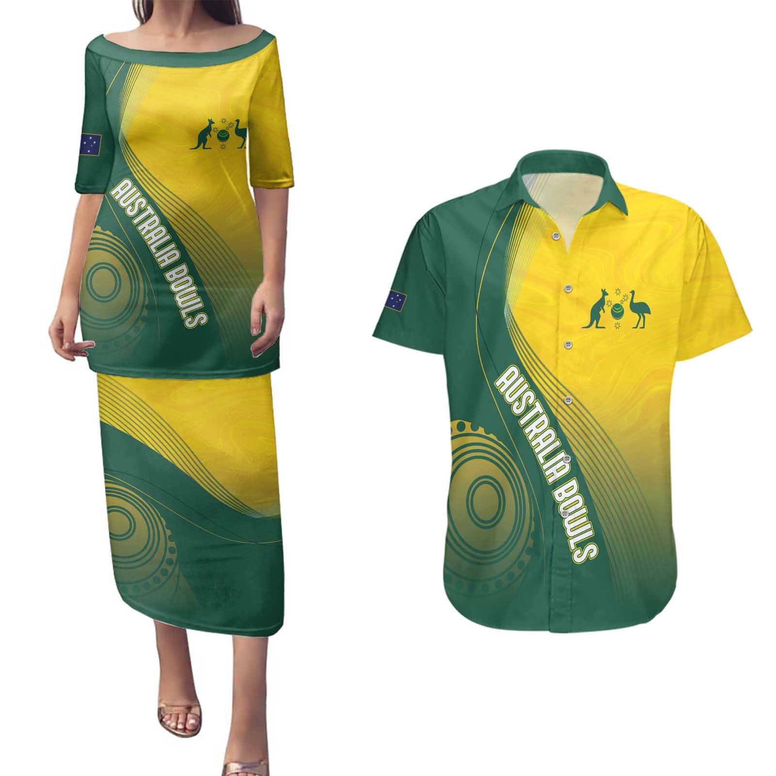 Australia Bowls Personalised Couples Matching Puletasi and Hawaiian Shirt Basic Marble Glaze - National Color - Aussie Hoodie