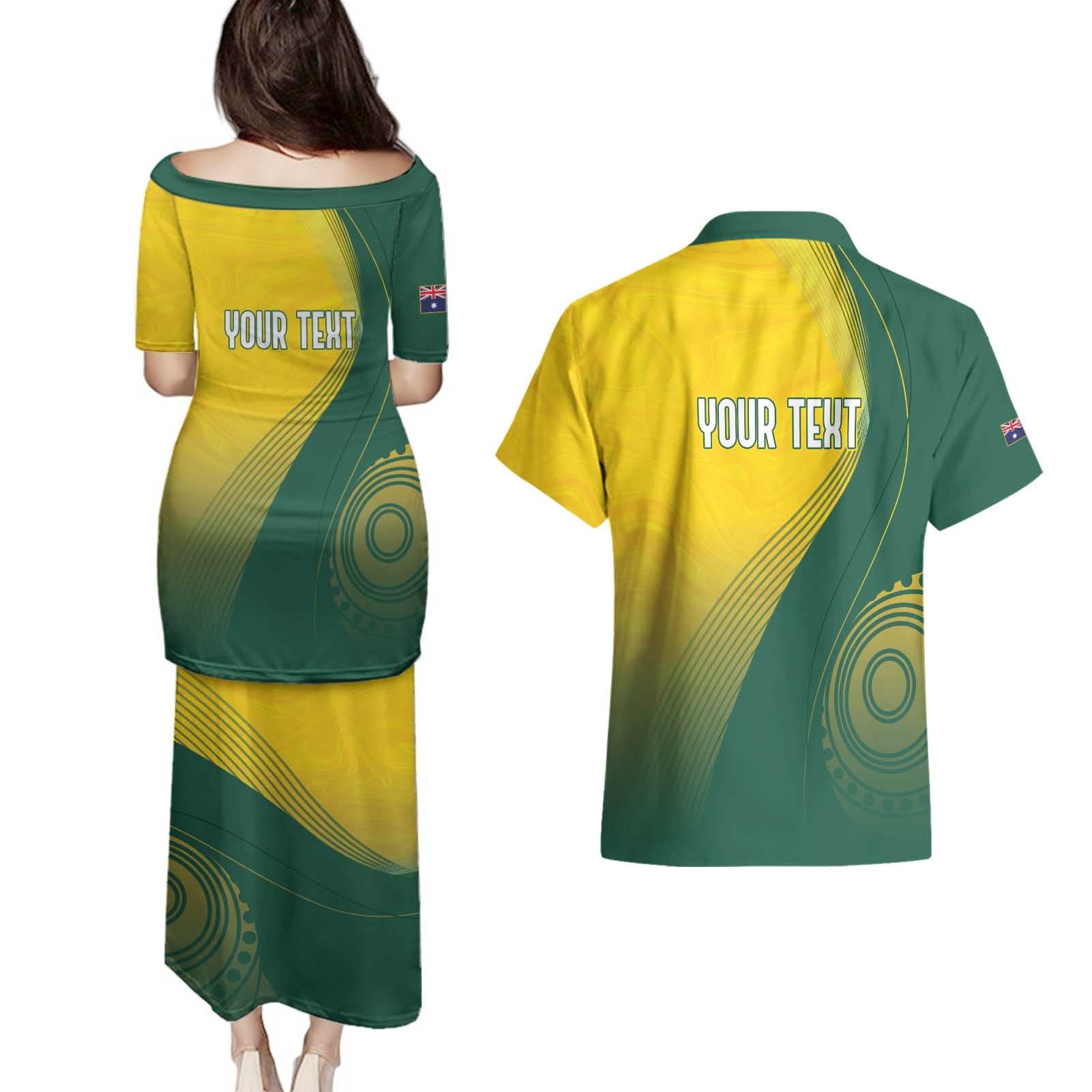 Australia Bowls Personalised Couples Matching Puletasi and Hawaiian Shirt Basic Marble Glaze - National Color - Aussie Hoodie