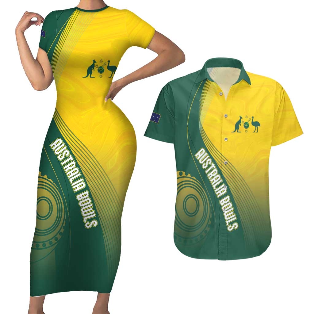 Australia Bowls Personalised Couples Matching Short Sleeve Bodycon Dress and Hawaiian Shirt Basic Marble Glaze - National Color - Aussie Hoodie