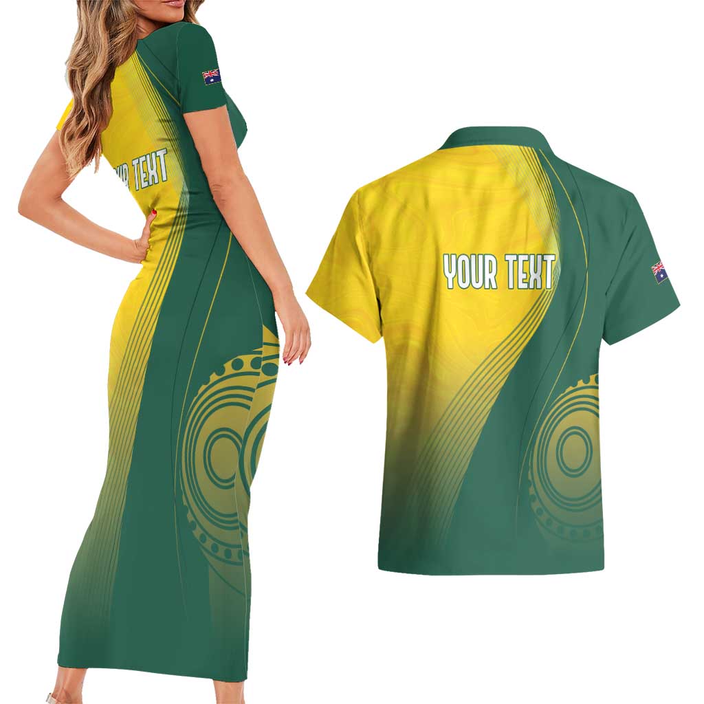 Australia Bowls Personalised Couples Matching Short Sleeve Bodycon Dress and Hawaiian Shirt Basic Marble Glaze - National Color - Aussie Hoodie