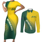 Australia Bowls Personalised Couples Matching Short Sleeve Bodycon Dress and Long Sleeve Button Shirt Basic Marble Glaze - National Color - Aussie Hoodie