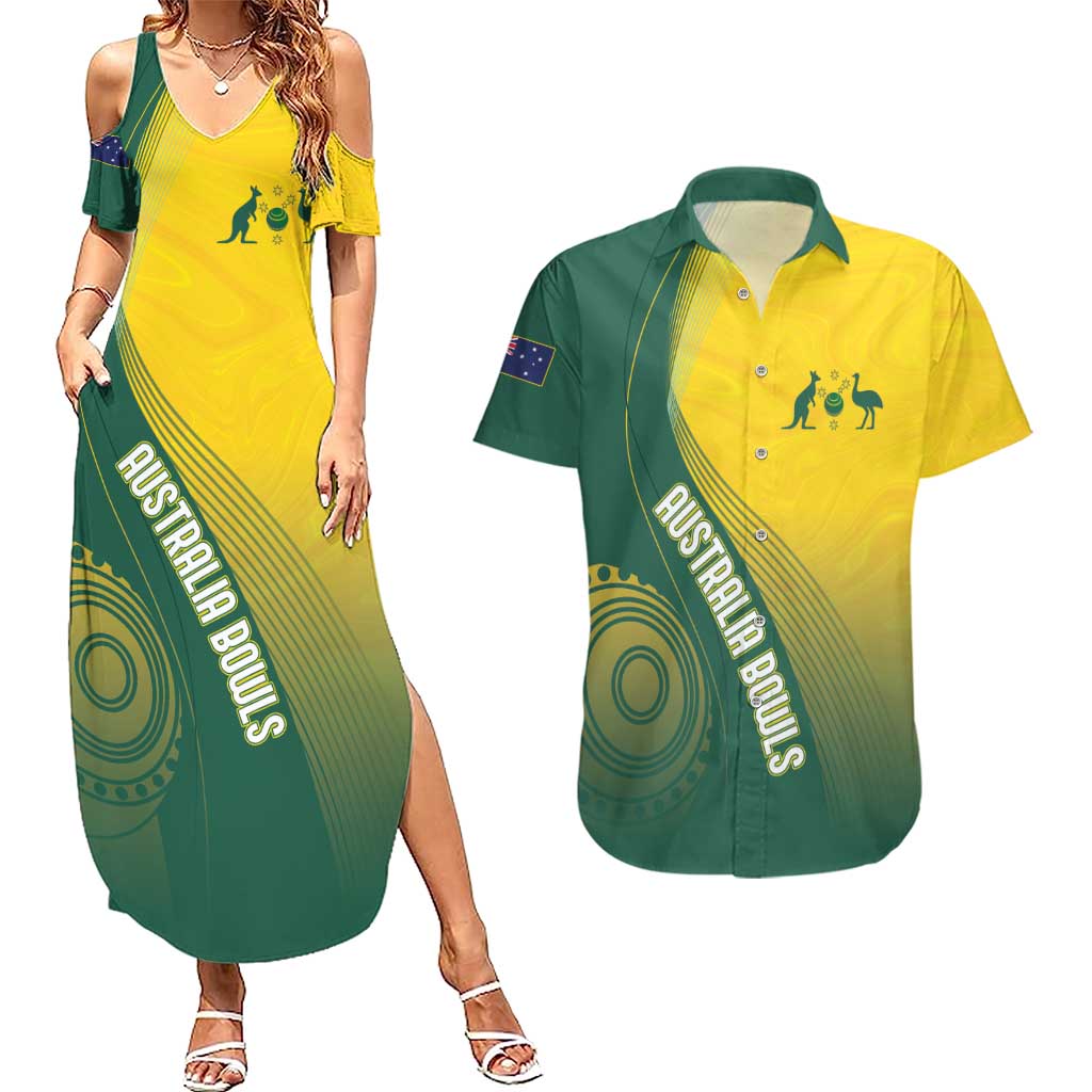 Australia Bowls Personalised Couples Matching Summer Maxi Dress and Hawaiian Shirt Basic Marble Glaze - National Color - Aussie Hoodie