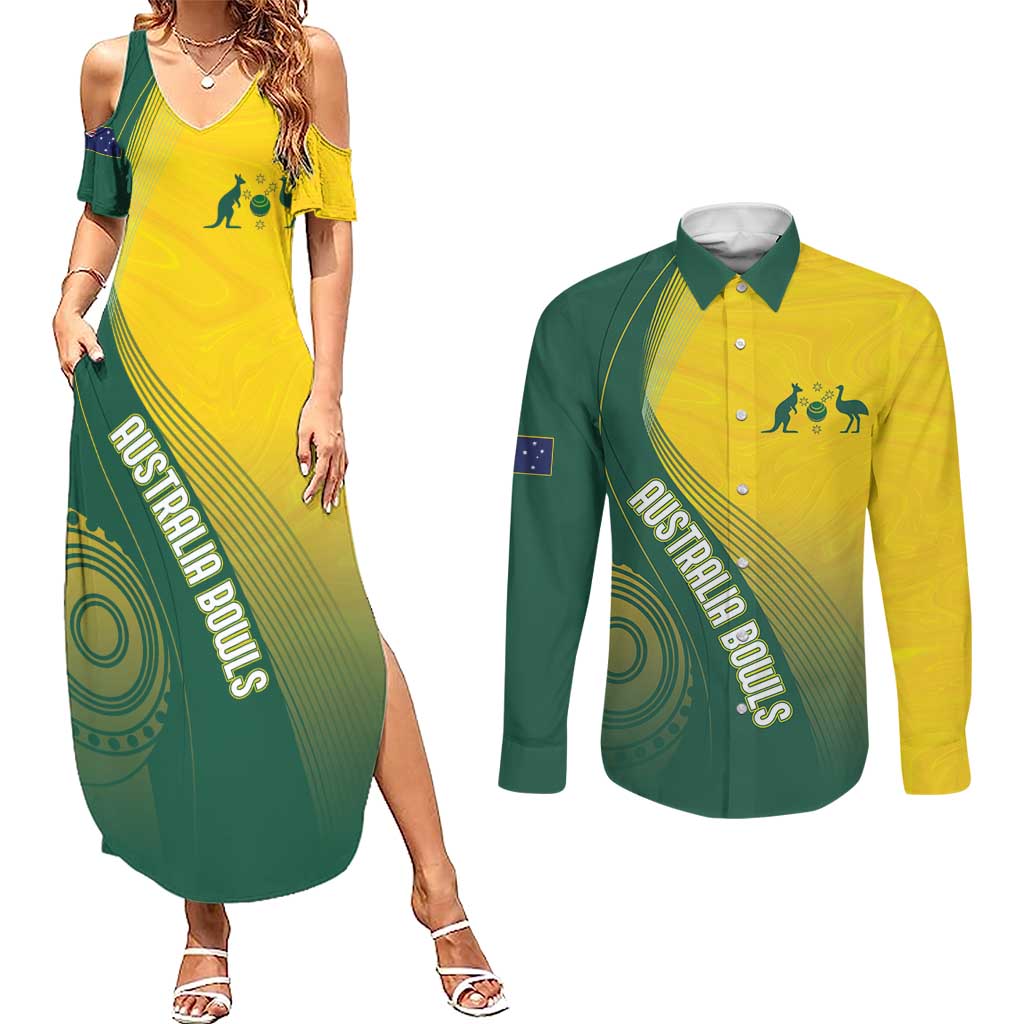Australia Bowls Personalised Couples Matching Summer Maxi Dress and Long Sleeve Button Shirt Basic Marble Glaze - National Color - Aussie Hoodie