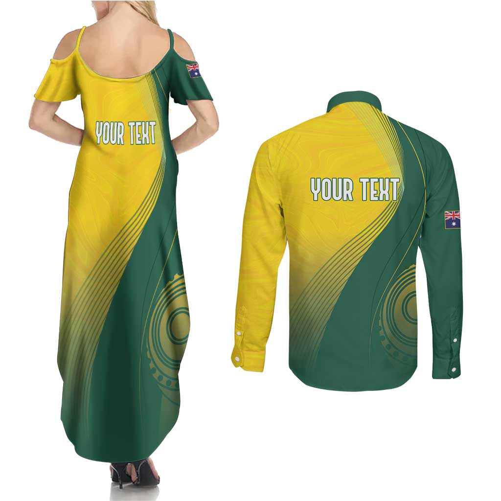 Australia Bowls Personalised Couples Matching Summer Maxi Dress and Long Sleeve Button Shirt Basic Marble Glaze - National Color - Aussie Hoodie