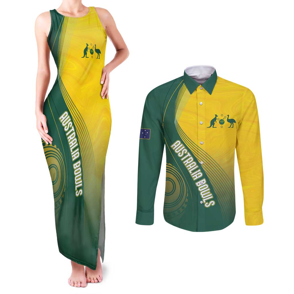 Australia Bowls Personalised Couples Matching Tank Maxi Dress and Long Sleeve Button Shirt Basic Marble Glaze - National Color - Aussie Hoodie