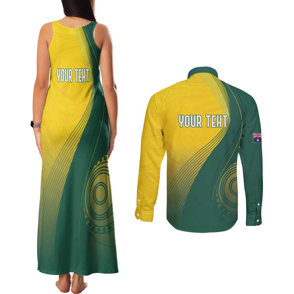 Australia Bowls Personalised Couples Matching Tank Maxi Dress and Long Sleeve Button Shirt Basic Marble Glaze - National Color - Aussie Hoodie