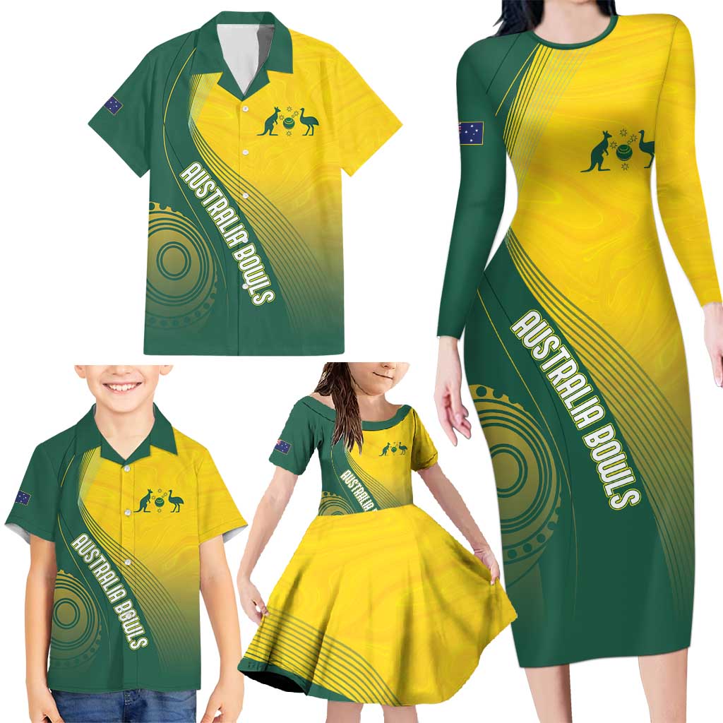 Australia Bowls Personalised Family Matching Long Sleeve Bodycon Dress and Hawaiian Shirt Basic Marble Glaze - National Color - Aussie Hoodie