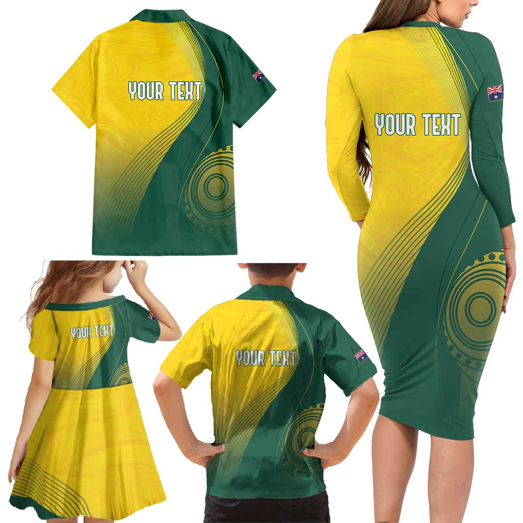 Australia Bowls Personalised Family Matching Long Sleeve Bodycon Dress and Hawaiian Shirt Basic Marble Glaze - National Color - Aussie Hoodie