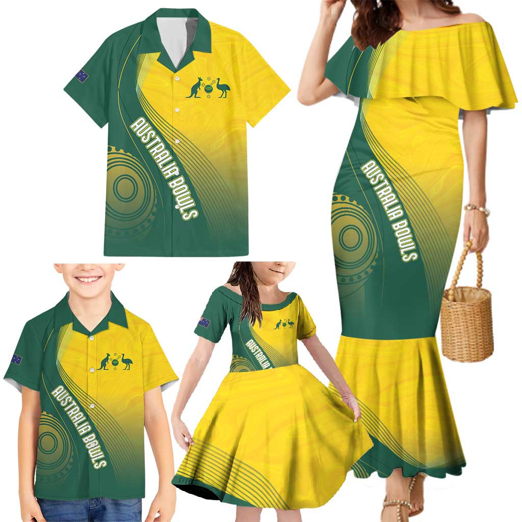 Australia Bowls Personalised Family Matching Mermaid Dress and Hawaiian Shirt Basic Marble Glaze - National Color - Aussie Hoodie