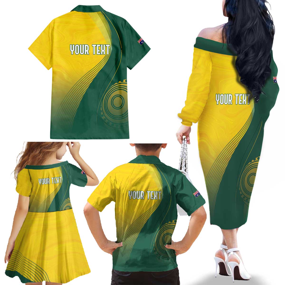 Australia Bowls Personalised Family Matching Off The Shoulder Long Sleeve Dress and Hawaiian Shirt Basic Marble Glaze - National Color - Aussie Hoodie