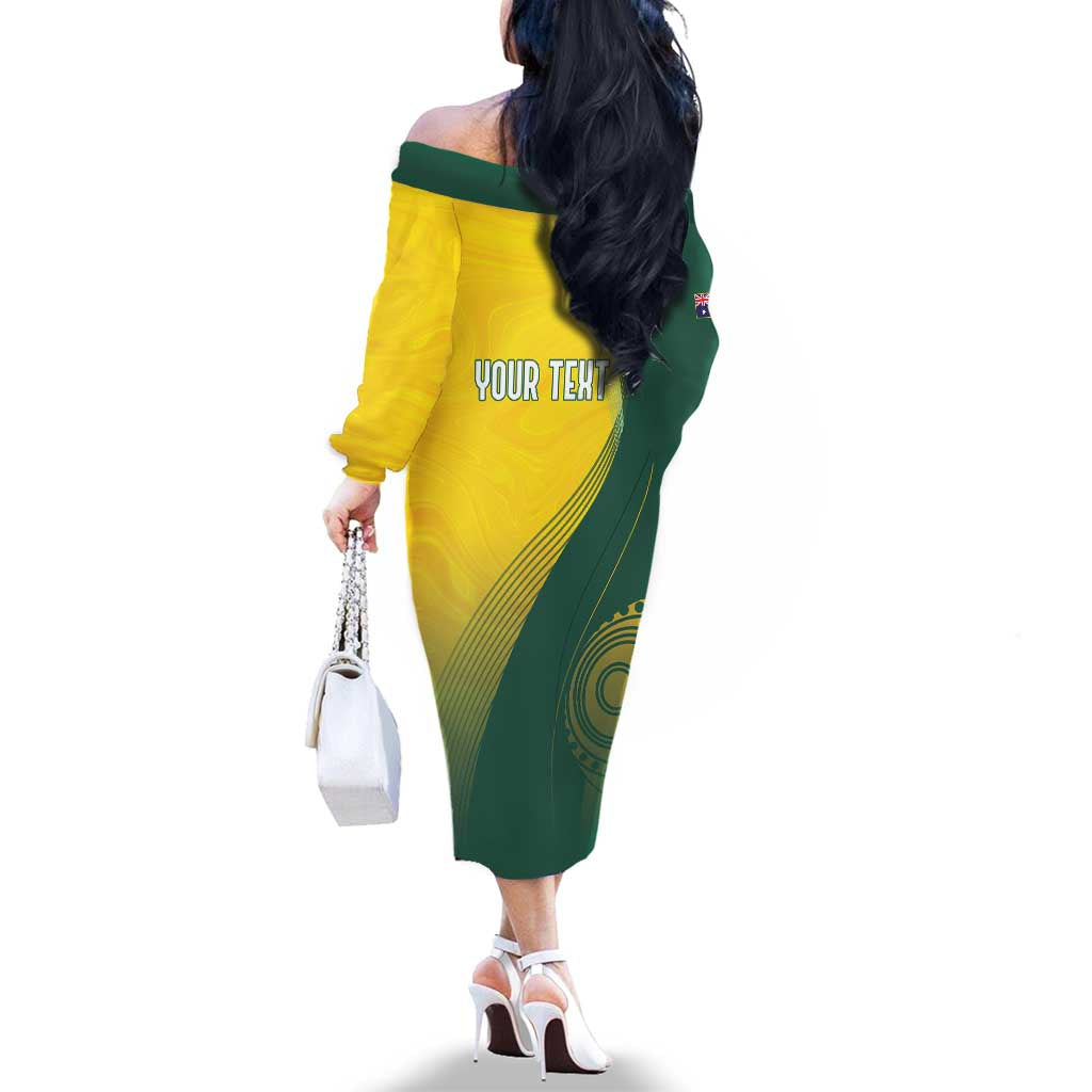 Australia Bowls Personalised Family Matching Off The Shoulder Long Sleeve Dress and Hawaiian Shirt Basic Marble Glaze - National Color - Aussie Hoodie