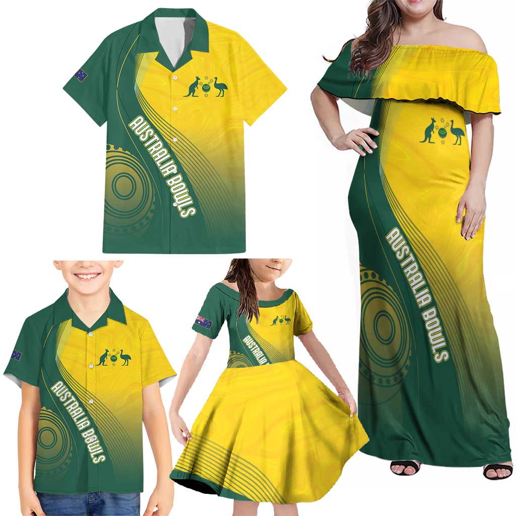 Australia Bowls Personalised Family Matching Off Shoulder Maxi Dress and Hawaiian Shirt Basic Marble Glaze - National Color - Aussie Hoodie