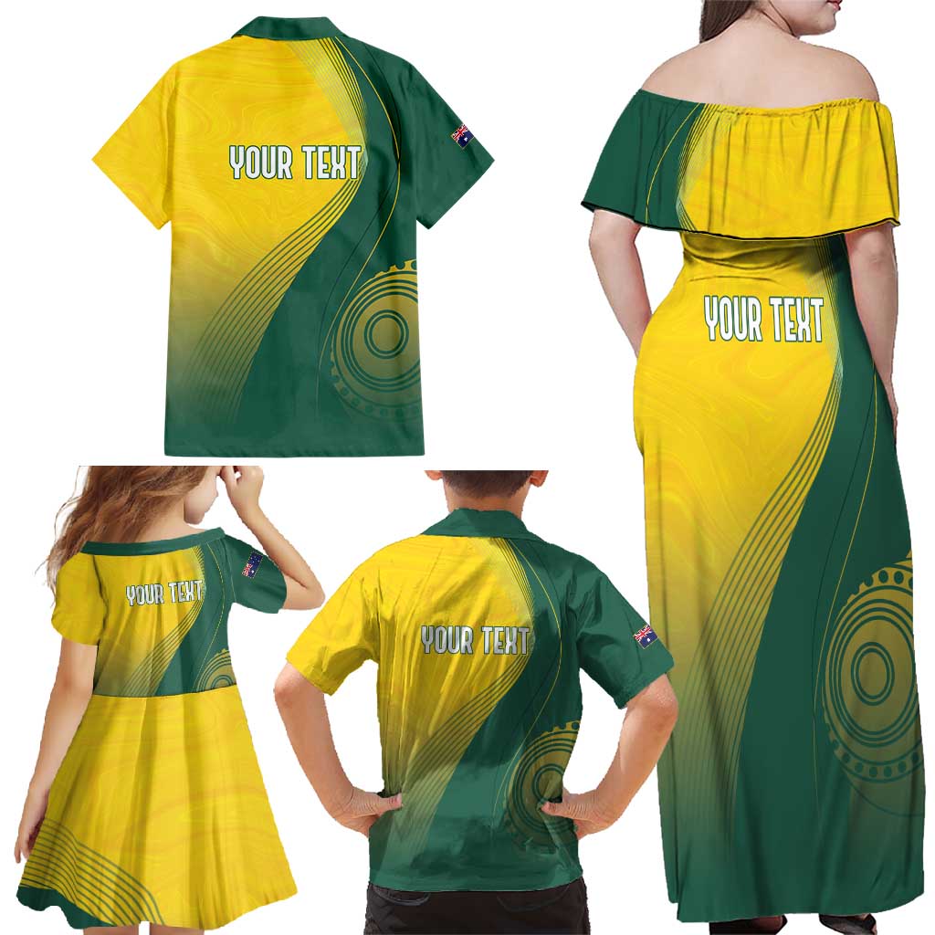 Australia Bowls Personalised Family Matching Off Shoulder Maxi Dress and Hawaiian Shirt Basic Marble Glaze - National Color - Aussie Hoodie