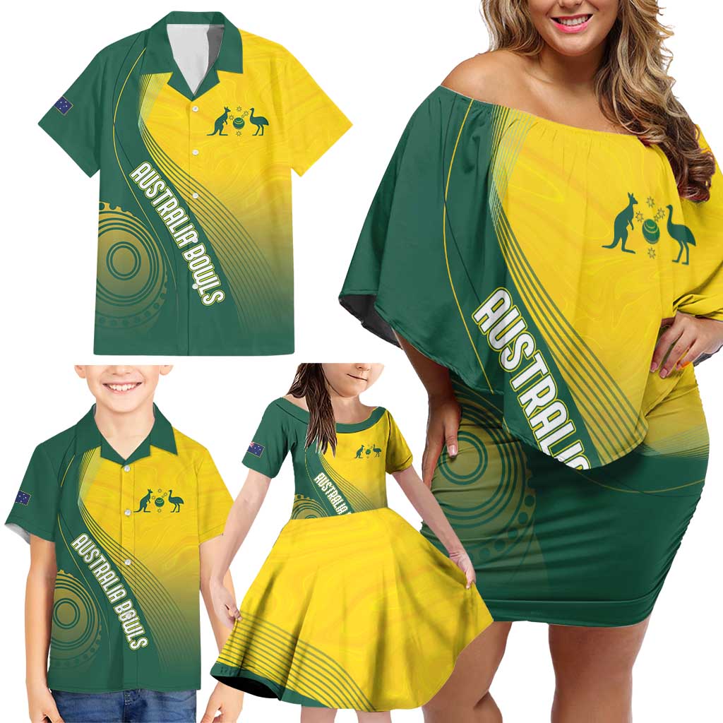 Australia Bowls Personalised Family Matching Off Shoulder Short Dress and Hawaiian Shirt Basic Marble Glaze - National Color - Aussie Hoodie