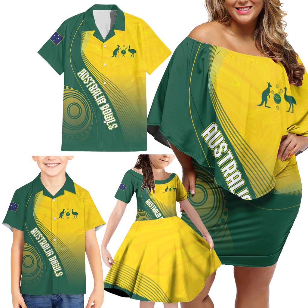 Australia Bowls Personalised Family Matching Off Shoulder Short Dress and Hawaiian Shirt Basic Marble Glaze - National Color - Aussie Hoodie
