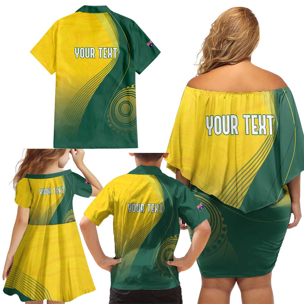 Australia Bowls Personalised Family Matching Off Shoulder Short Dress and Hawaiian Shirt Basic Marble Glaze - National Color - Aussie Hoodie