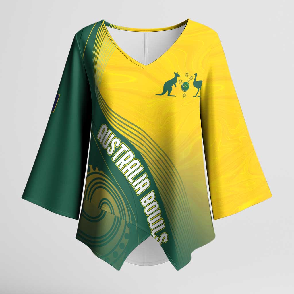 Australia Bowls Personalised Kimono Sleeve Blouse Basic Marble Glaze - National Color - Aussie Hoodie