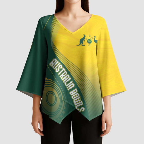 Australia Bowls Personalised Kimono Sleeve Blouse Basic Marble Glaze - National Color - Aussie Hoodie