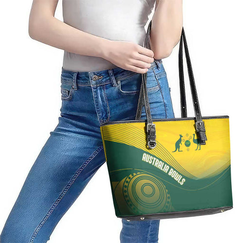 Australia Bowls Leather Tote Bag Basic Marble Glaze - National Color - Aussie Hoodie