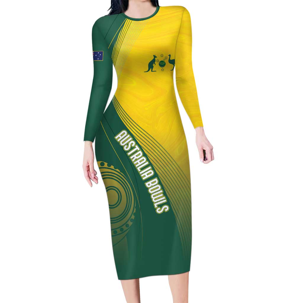 Australia Bowls Personalised Long Sleeve Bodycon Dress Basic Marble Glaze - National Color - Aussie Hoodie