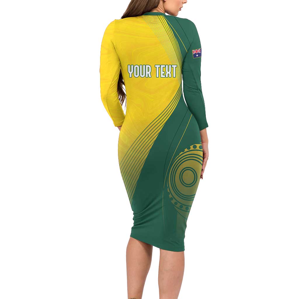 Australia Bowls Personalised Long Sleeve Bodycon Dress Basic Marble Glaze - National Color - Aussie Hoodie
