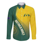 Australia Bowls Personalised Long Sleeve Button Shirt Basic Marble Glaze - National Color - Aussie Hoodie