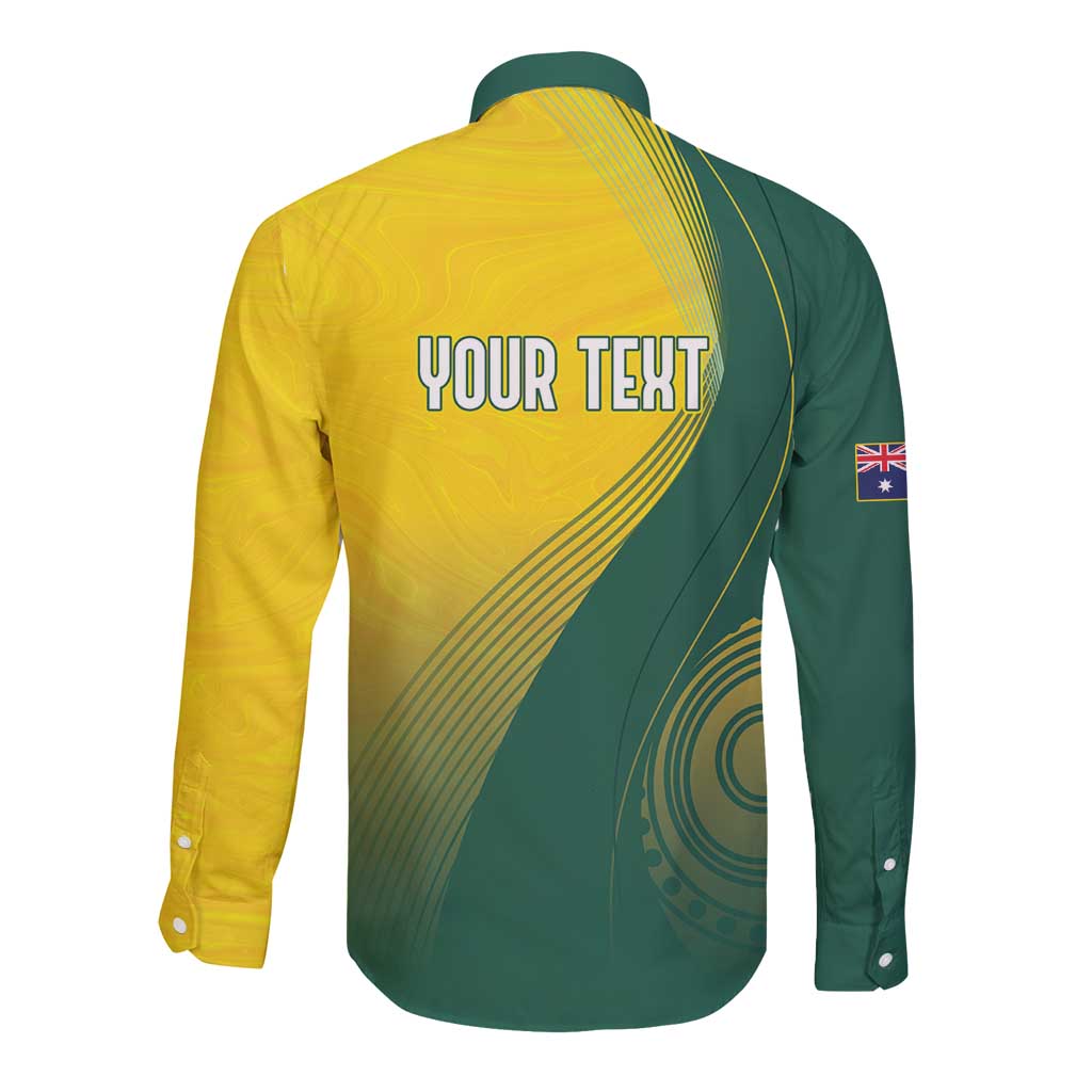 Australia Bowls Personalised Long Sleeve Button Shirt Basic Marble Glaze - National Color - Aussie Hoodie