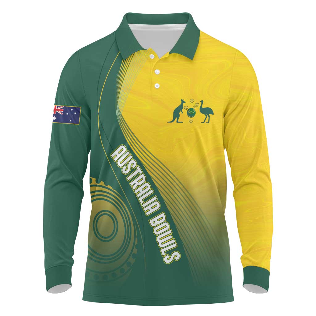 Australia Bowls Personalised Long Sleeve Polo Shirt Basic Marble Glaze - National Color - Aussie Hoodie
