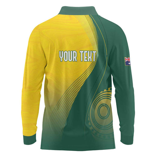 Australia Bowls Personalised Long Sleeve Polo Shirt Basic Marble Glaze - National Color - Aussie Hoodie