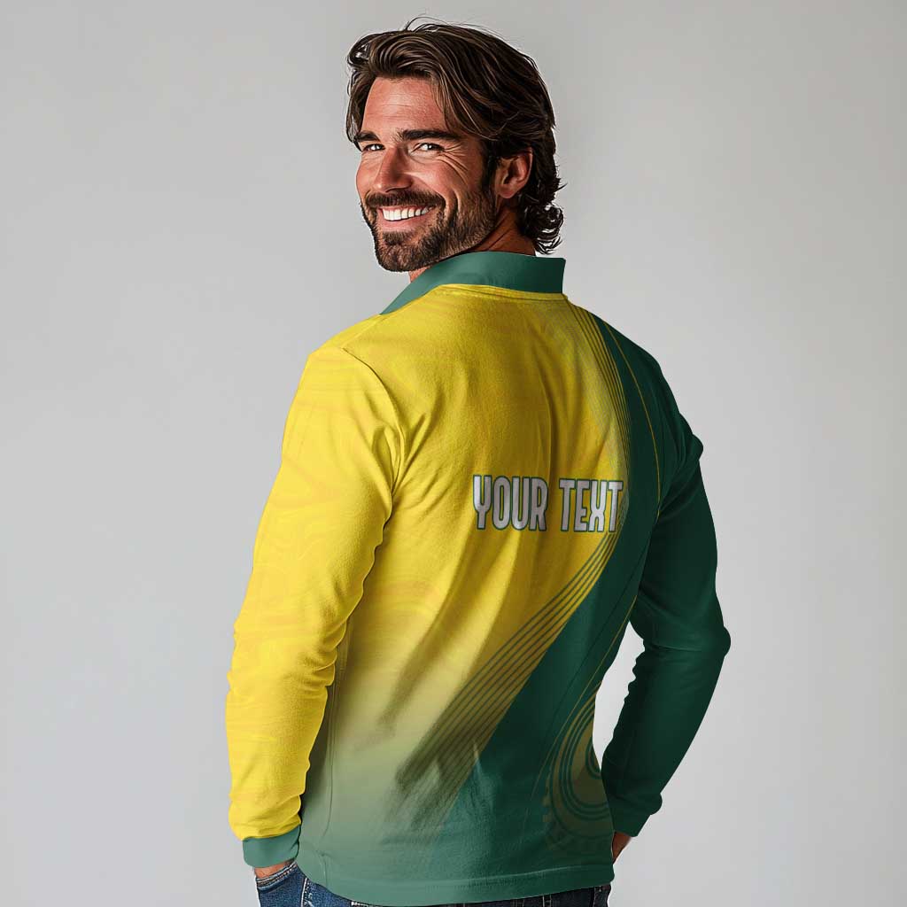 Australia Bowls Personalised Long Sleeve Polo Shirt Basic Marble Glaze - National Color - Aussie Hoodie