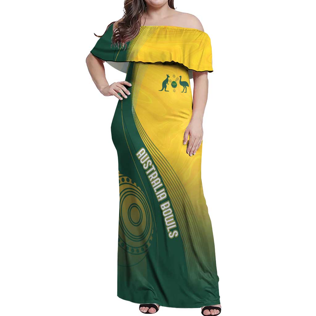Australia Bowls Personalised Off Shoulder Maxi Dress Basic Marble Glaze - National Color - Aussie Hoodie