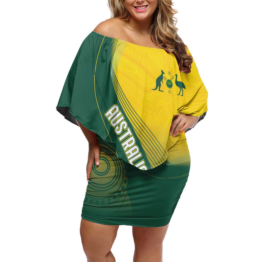 Australia Bowls Personalised Off Shoulder Short Dress Basic Marble Glaze - National Color - Aussie Hoodie